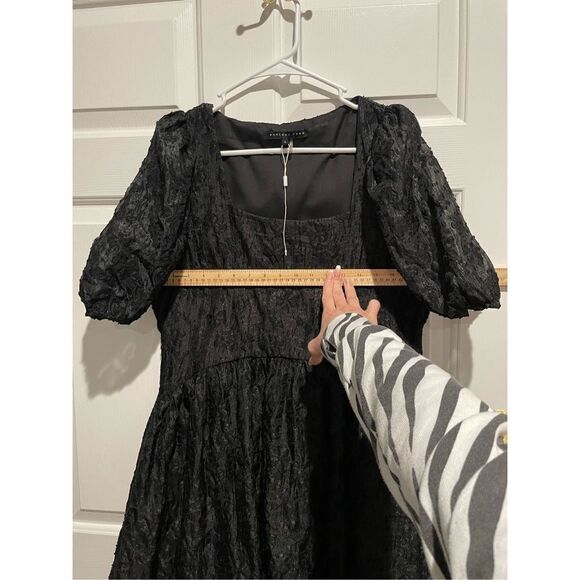 NWOT Endless Rose Texture Floral Organza Black Puff Sleeve Mini Dress Large - Picture 8 of 16